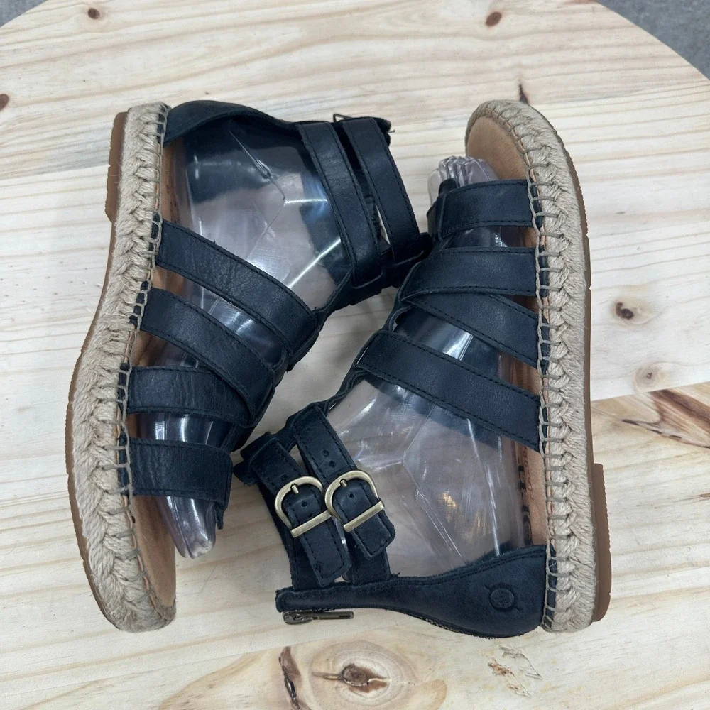 Born San Jacinto Sandals Women Size 7 Black Leather Espadrille Gladiator Strappy